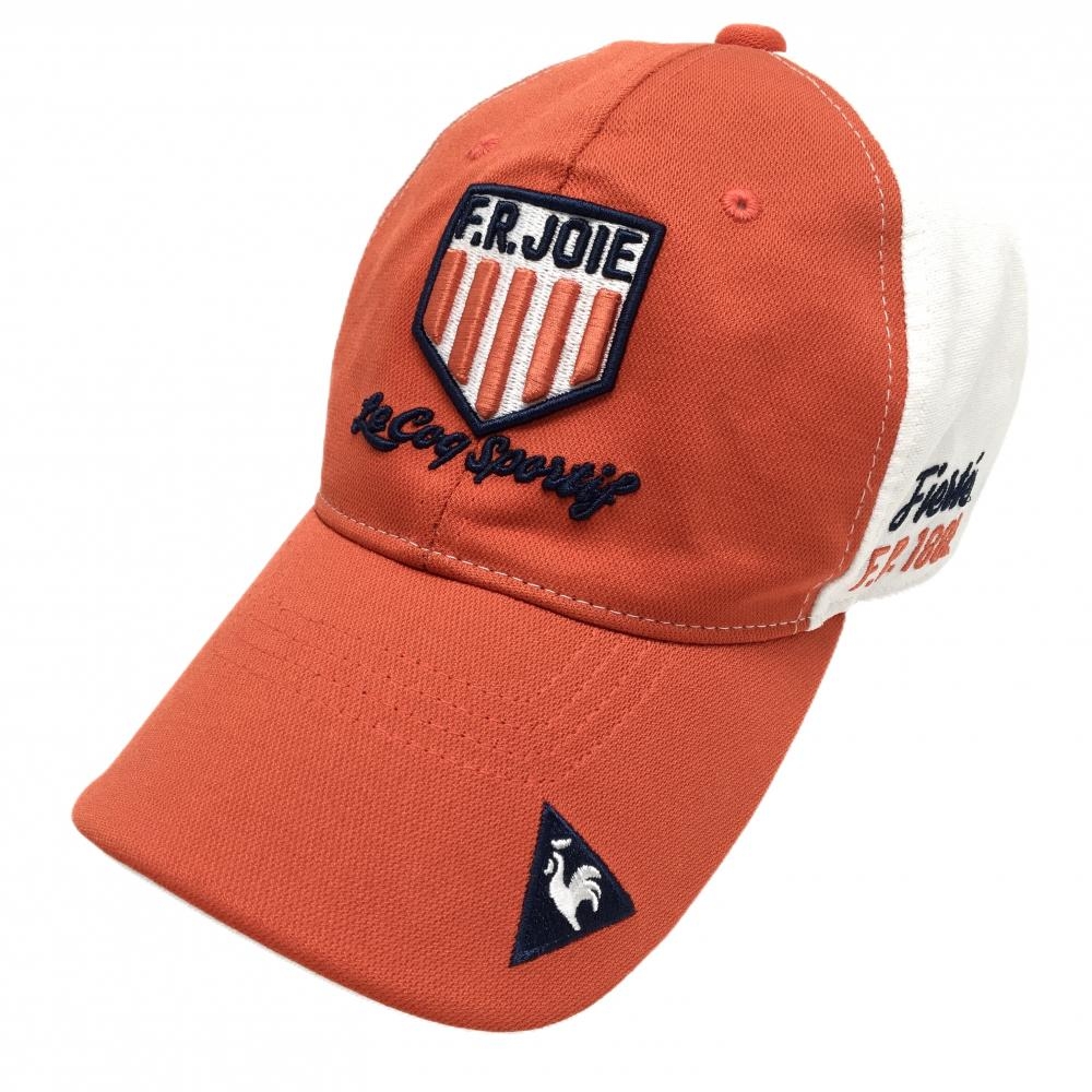 【美品】ルコック キャップ レッドオレンジ×白×ネイビー フロント立体ロゴ刺しゅう   ゴルフウェア le coq sportif