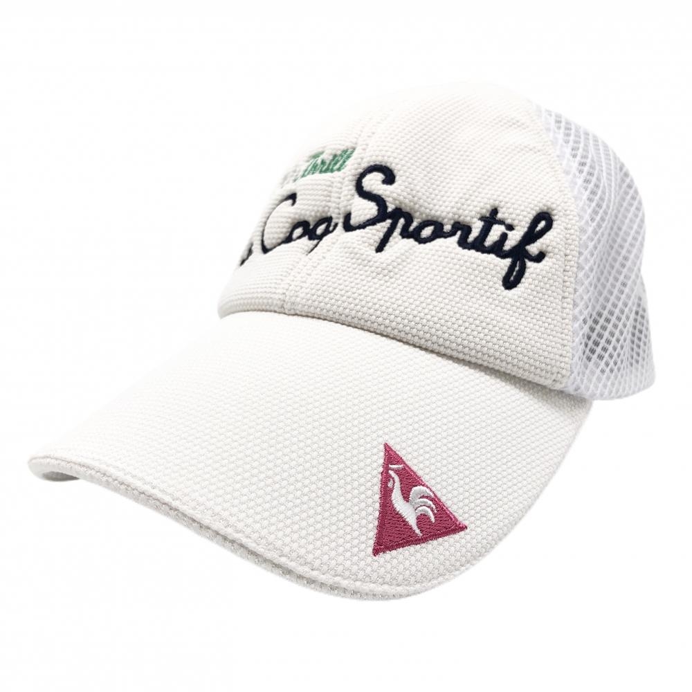【美品】ルコック メッシュキャップ 白×ダークネイビー ロゴ刺しゅう  F(55cm～57cm)   ゴルフウェア le coq sportif