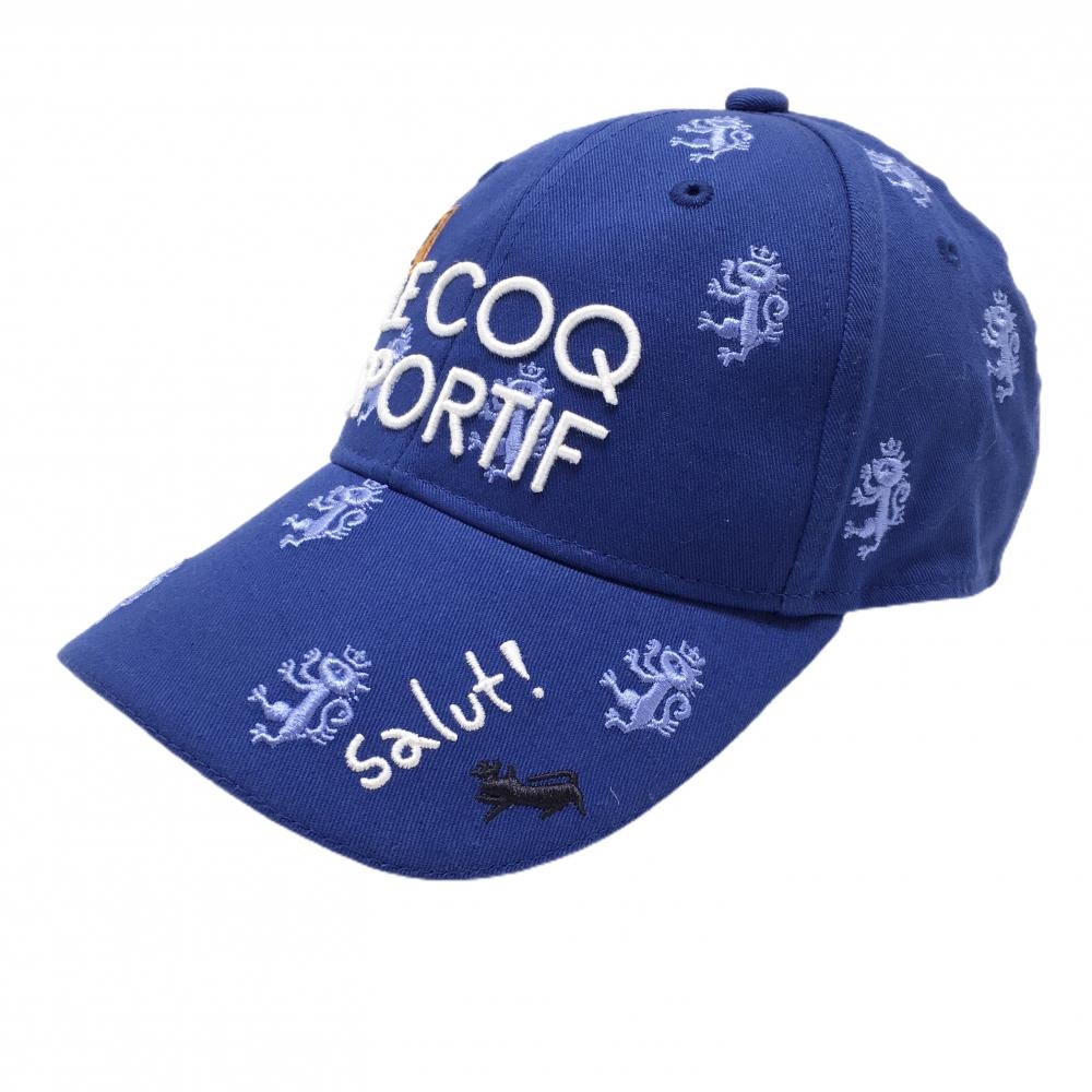 【超美品】ルコック キャップ ブルー×ライトブルー 総柄刺しゅう F(55㎝～57㎝)   ゴルフウェア le coq sportif