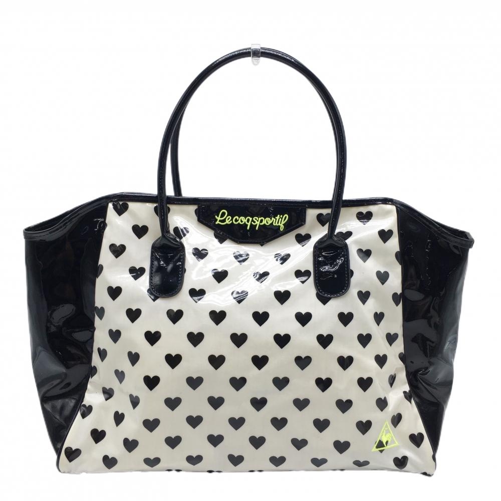 ルコック ビッグトートバッグ 白×黒 ハート総柄ゴルフ le coq sportif