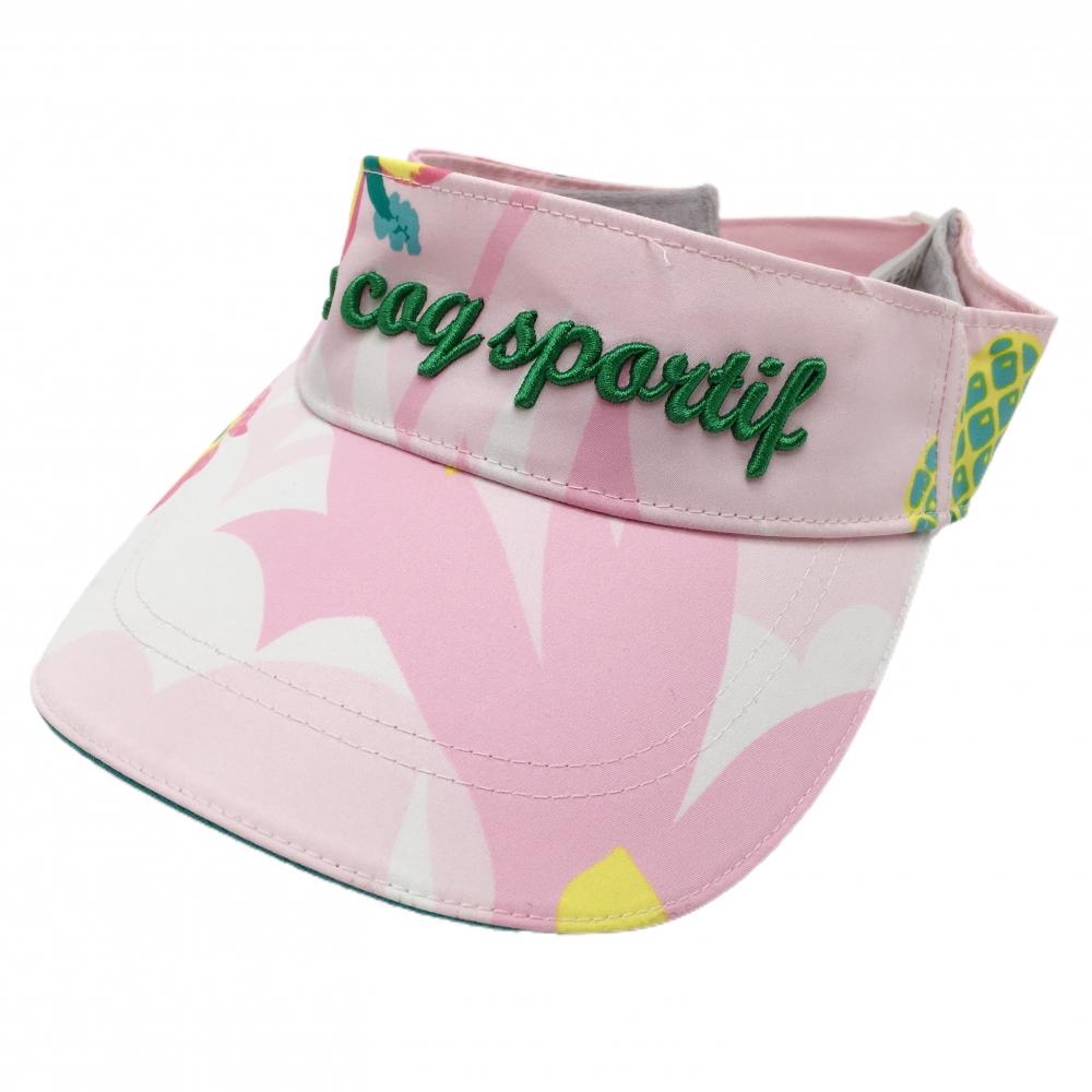【美品】ルコック サンバイザー ピンク 総柄 ロゴ刺しゅう F(55-57cm)  ゴルフウェア le coq sportif