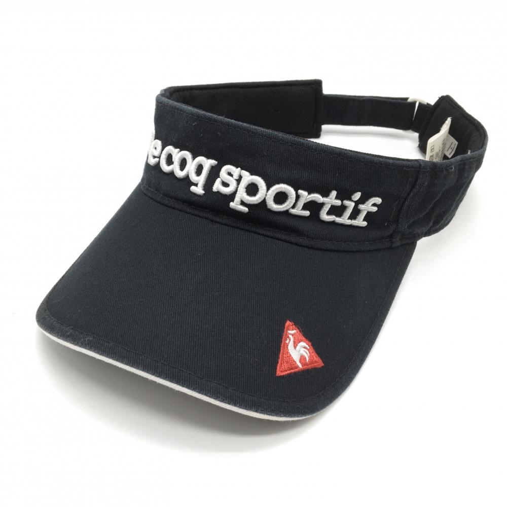 ルコック サンバイザー 黒×白 綿100％ ロゴ刺しゅう F(55-57cm)  ゴルフウェア le coq sportif