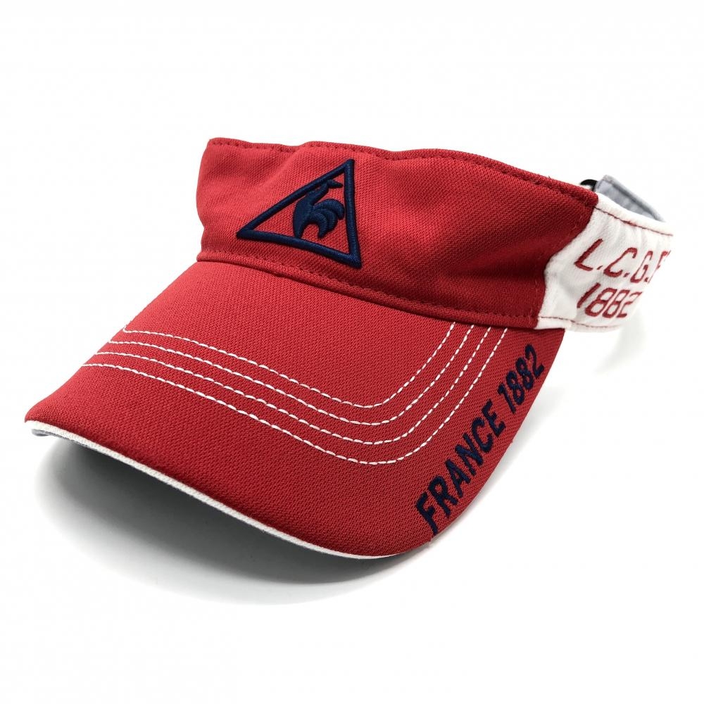 【超美品】ルコック サンバイザー レッド×白×ネイビー ロゴ刺しゅう F(57-59cm)  ゴルフウェア le coq sportif