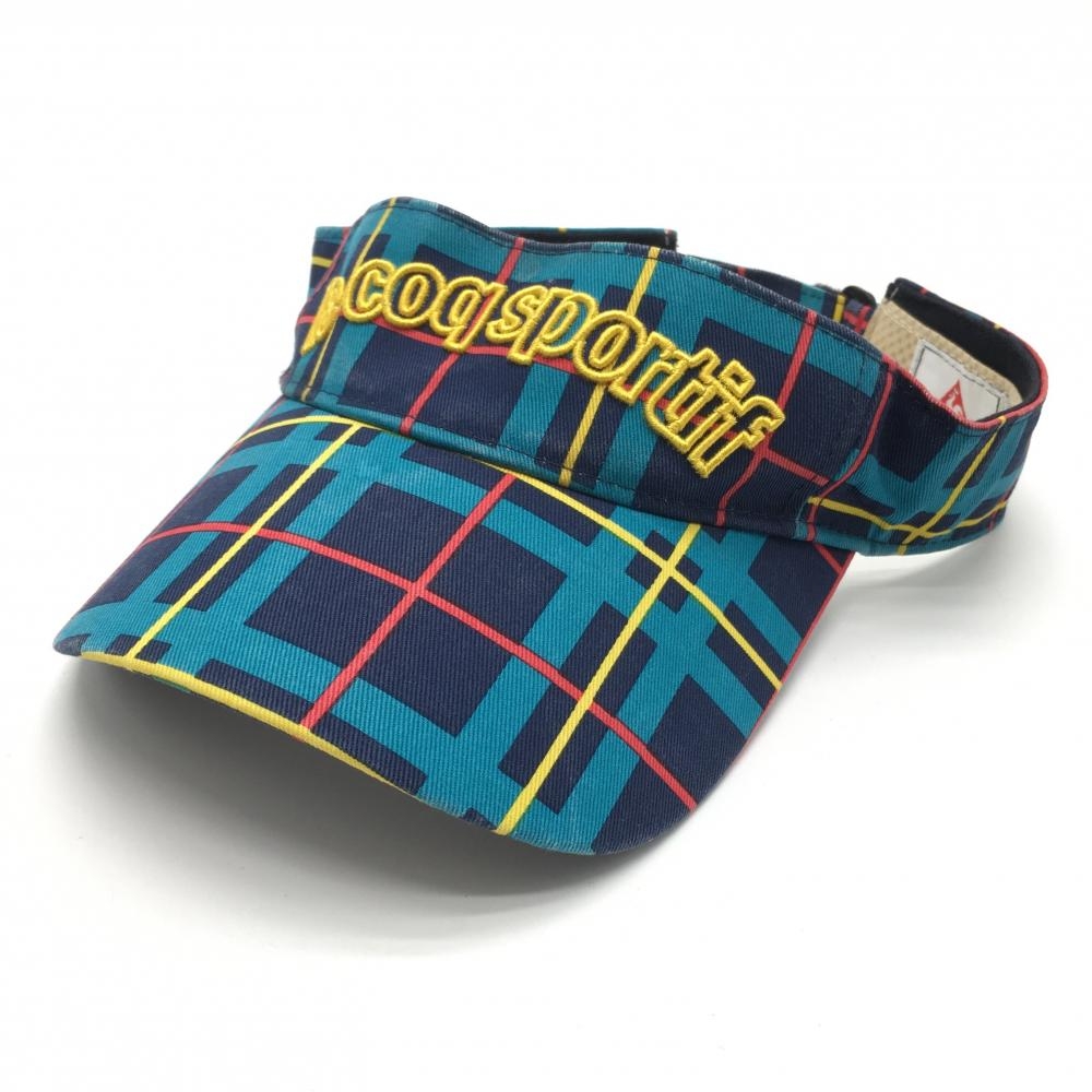 ルコック サンバイザー ネイビーブルー チェック 立体ロゴ刺しゅう  表記なし  ゴルフウェア le coq sportif