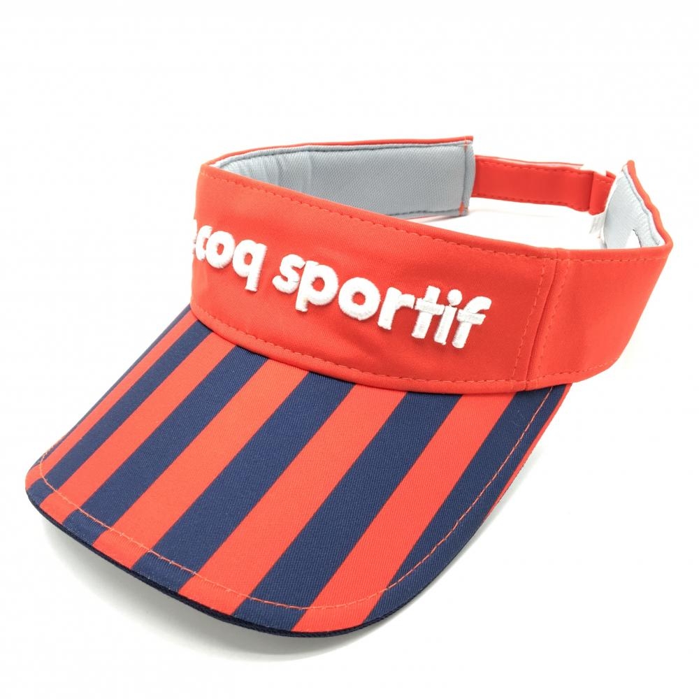 ルコック サンバイザー レッド×ネイビー つばストライプ ロゴ刺しゅう   ゴルフウェア le coq sportif