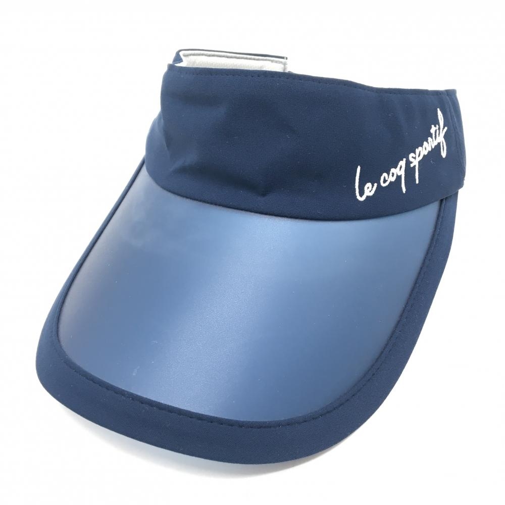 【美品】ルコックゴルフ サンバイザー ネイビー ロゴ刺しゅう F(55-57cm)   ゴルフウェア le coq sportif