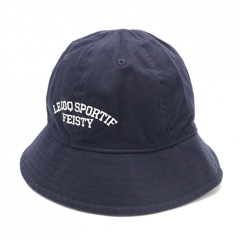 【超美品】ルコック バケットハット ネイビー×白 ロゴ刺しゅう F(57cm)   ゴルフウェア le coq sportif