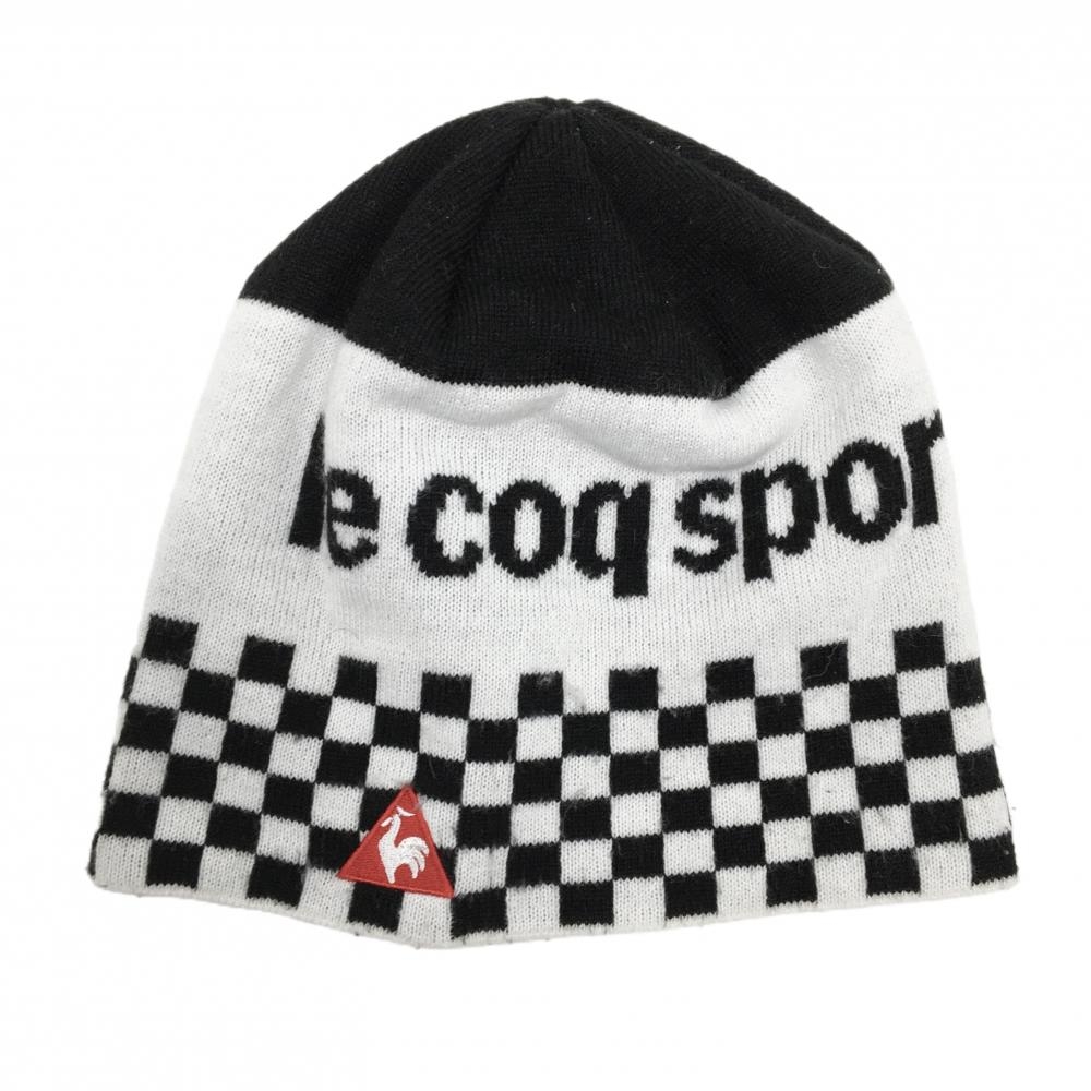 ルコック ニット帽 白×黒 フロントロゴ   ゴルフウェア le coq sportif