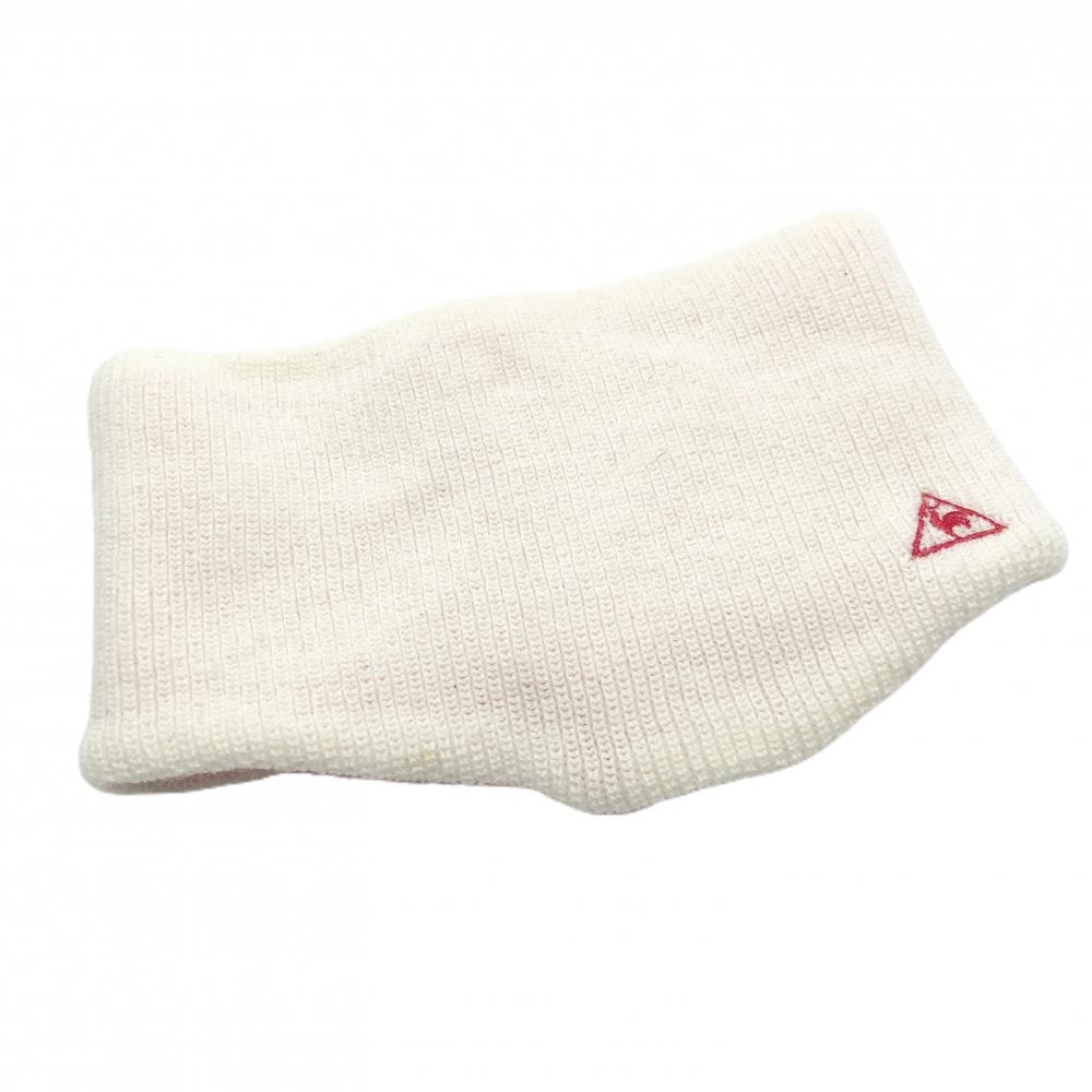 【美品】ルコック ネックウォーマー 白×ピンク ロゴ刺しゅう ウール混   ゴルフウェア le coq sportif