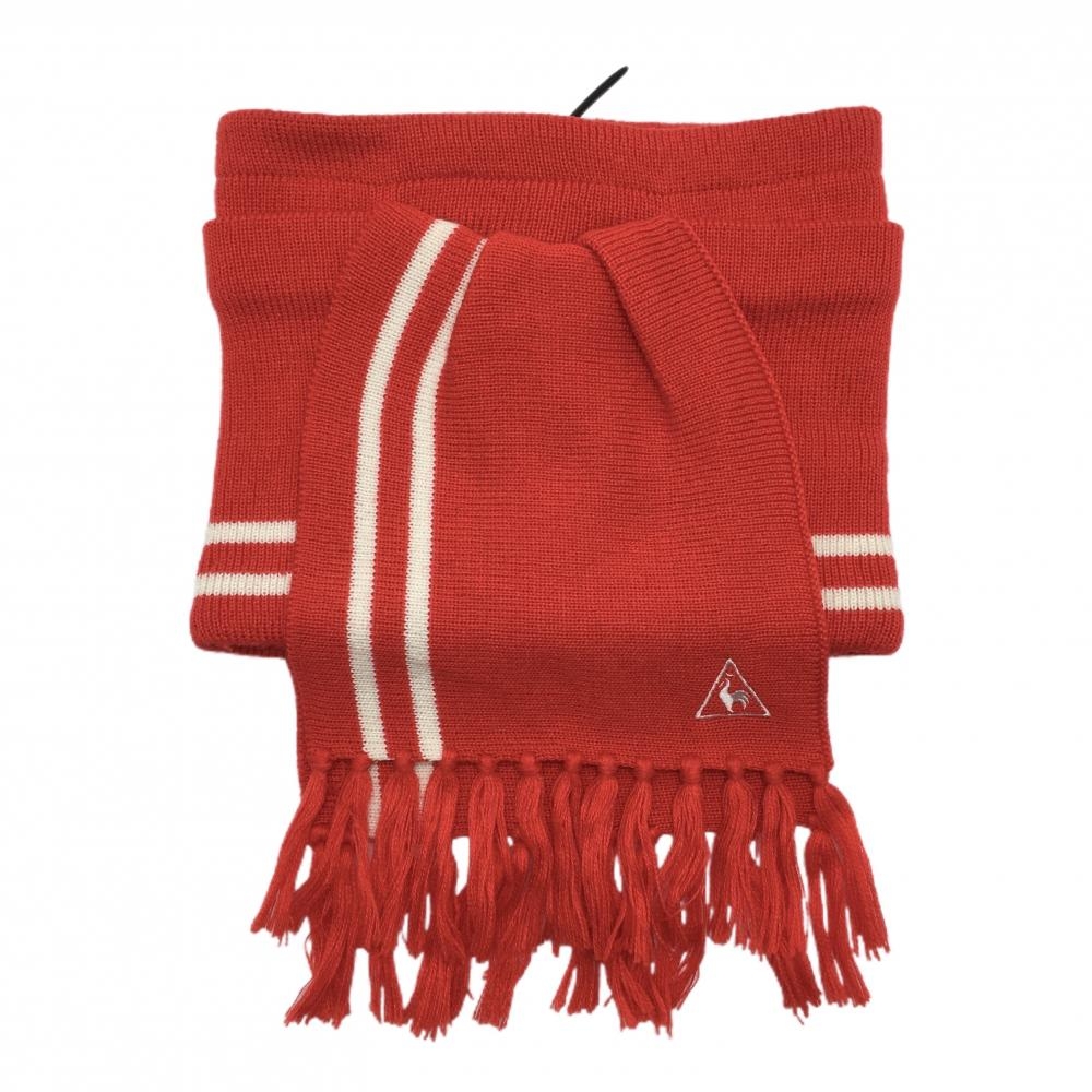 【美品】ルコック ネックウォーマー レッド×白 マフラー風 ドローコード F  ゴルフウェア le coq sportif