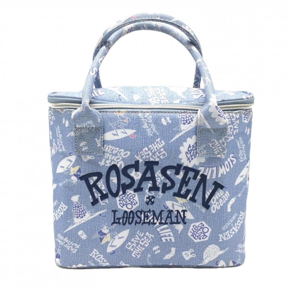 ロサーセン 保冷カートバッグ ライトブルー×白 総柄 サーフィン LOOSEMAN 内外ポケット ゴルフ Rosasen