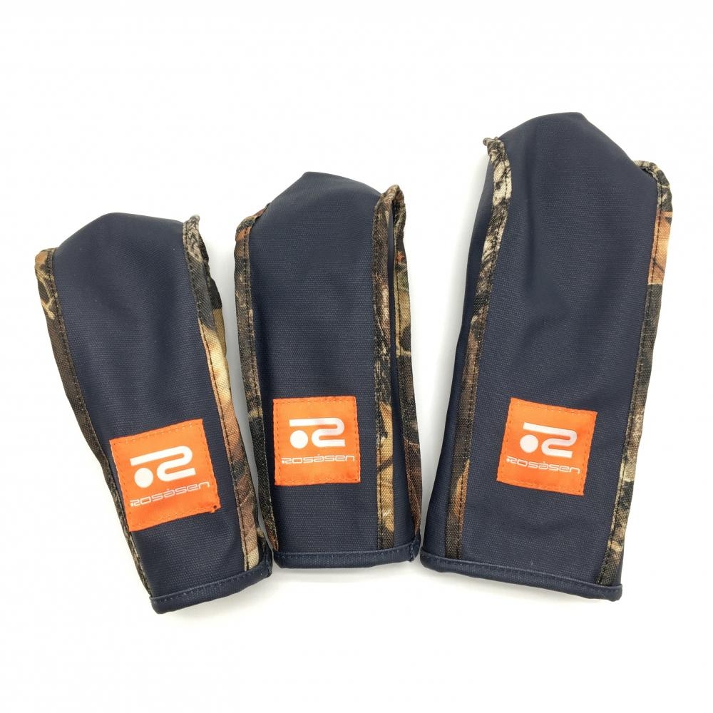 【超美品】ロサーセン ヘッドカバー3点セット(FW UT×2) ネイビー 淵柄ゴルフ Rosasen