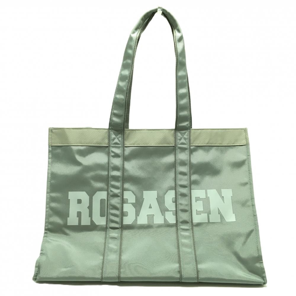 【美品】ロサーセン ビッグトートバッグ ブルーグレー系×ライトグレー ロゴプリント 内外ポケット ゴルフ Rosasen