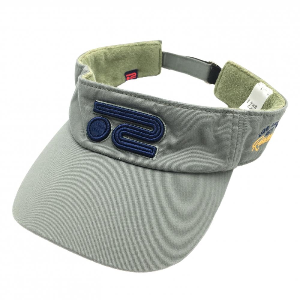 【美品】ロサーセン サンバイザー グレー×ネイビー 立体ロゴ刺しゅう  50  ゴルフウェア Rosasen
