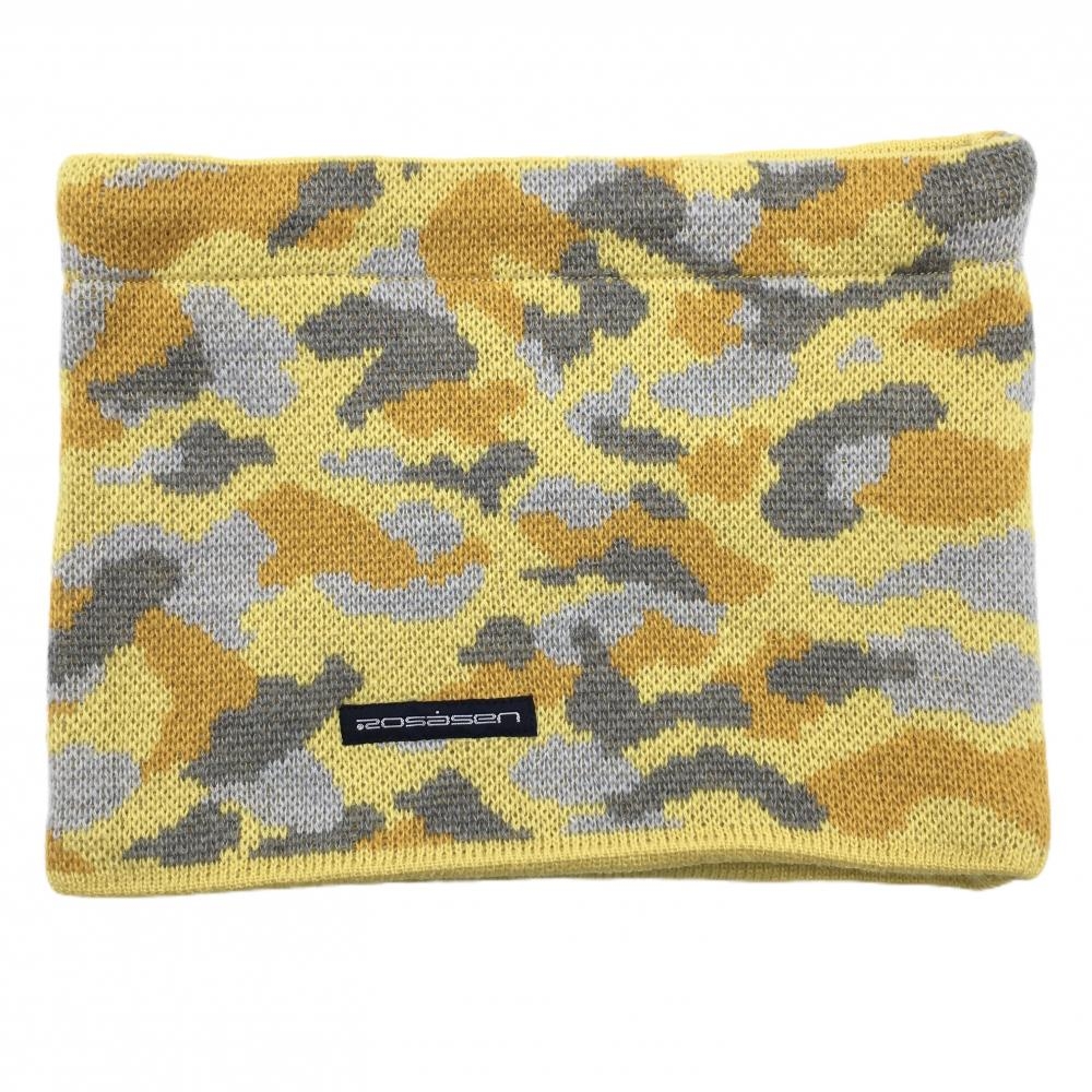 【超美品】ロサーセン リバーシブルネックウォーマー イエロー×グレー 迷彩 カモフラ 裏フリース ニット  00  ゴルフウェア Rosasen