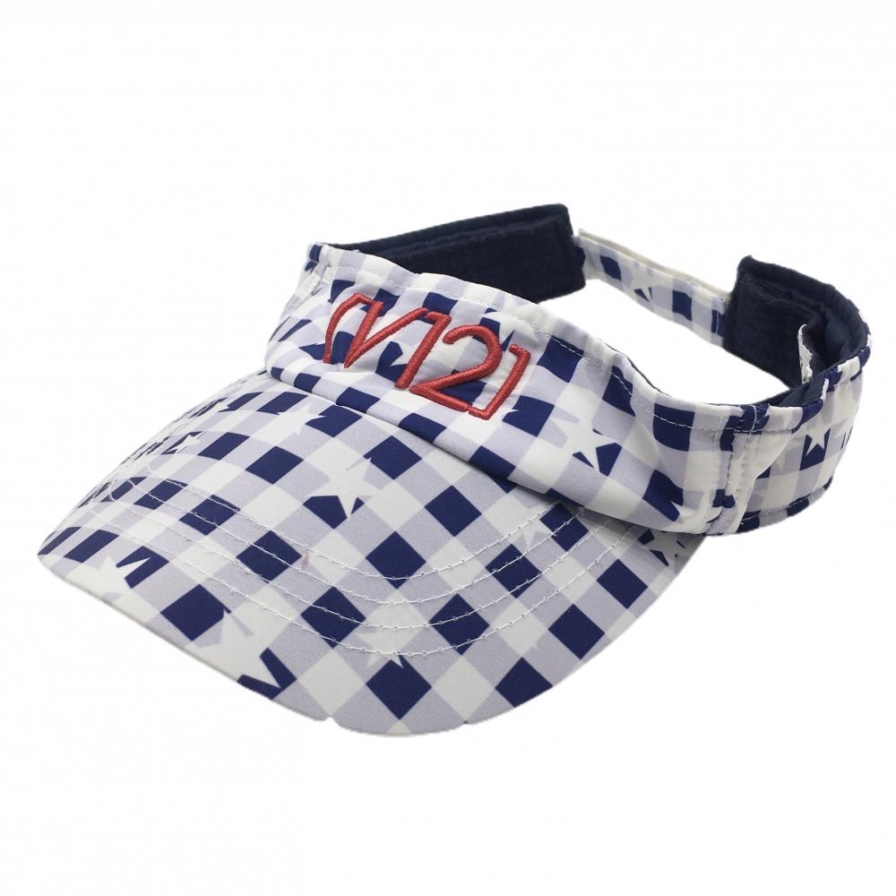 V12 サンバイザー 白×ネイビー チェック  ゴルフウェア V12