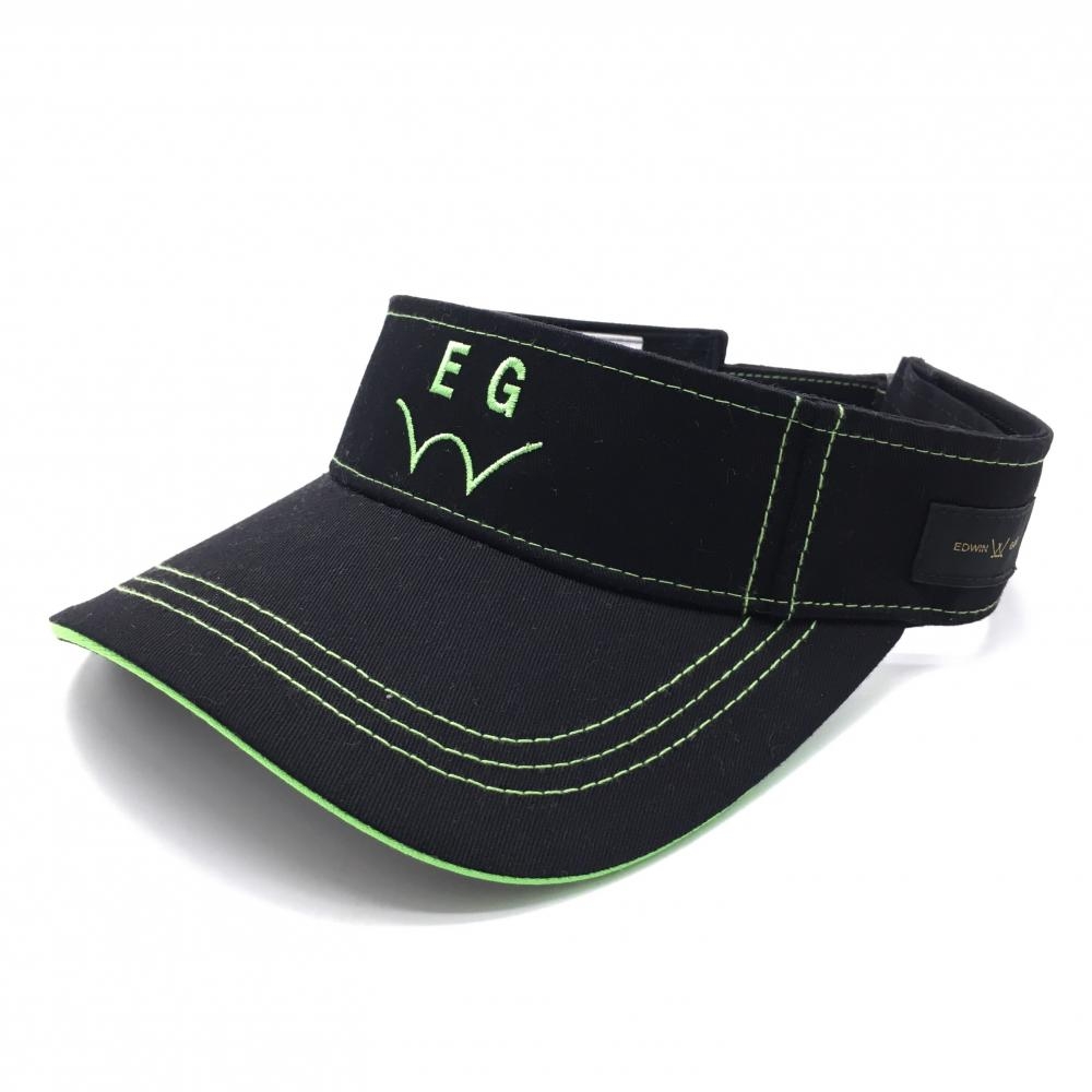 【新品】エドウィンゴルフ サンバイザー 黒×ライトグリーン ステッチ FREE  ゴルフウェア EDWIN GOLF