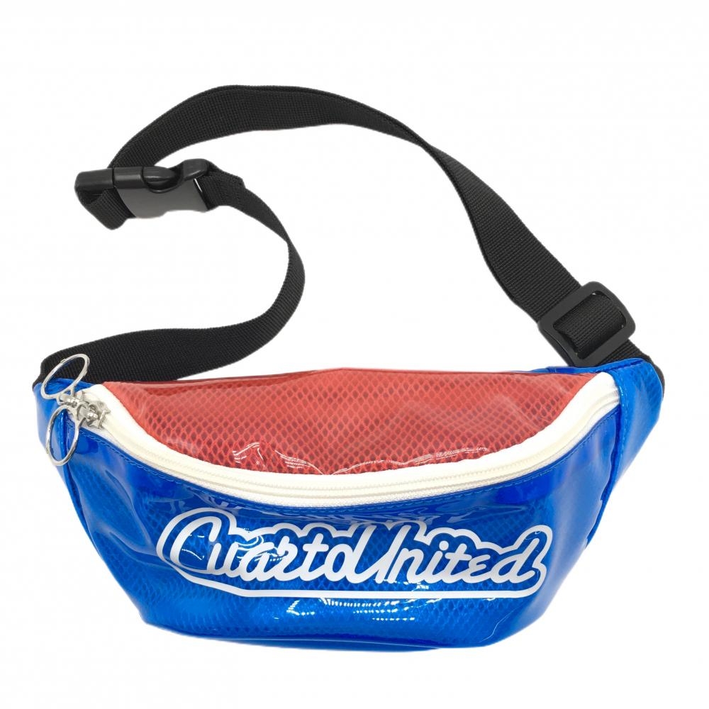 【美品】クアルトユナイテッド ウエストポーチ ブルー×レッド×白 ビニール クリア ボディバッグゴルフ CUARTO UNITED