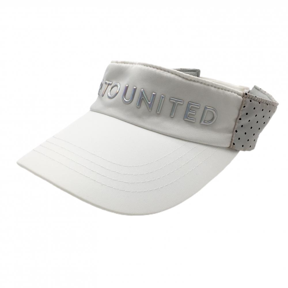 【超美品】クアルトユナイテッド サンバイザー 白×ライトグレー 立体ロゴ サイドパンチング FREE  ゴルフウェア CUARTO UNITED