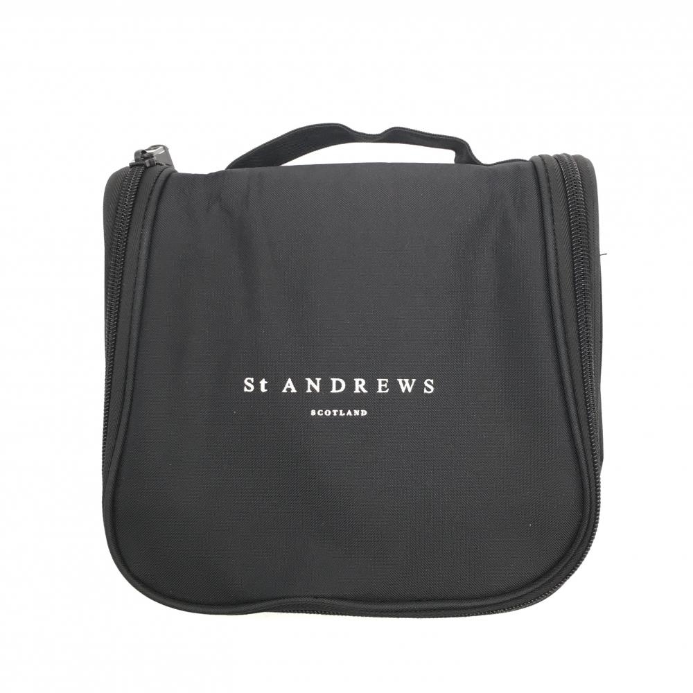 【美品】セントアンドリュース ポーチ 黒 ロゴ白 内側複数ポケット フック付 ゴルフ St ANDREWS