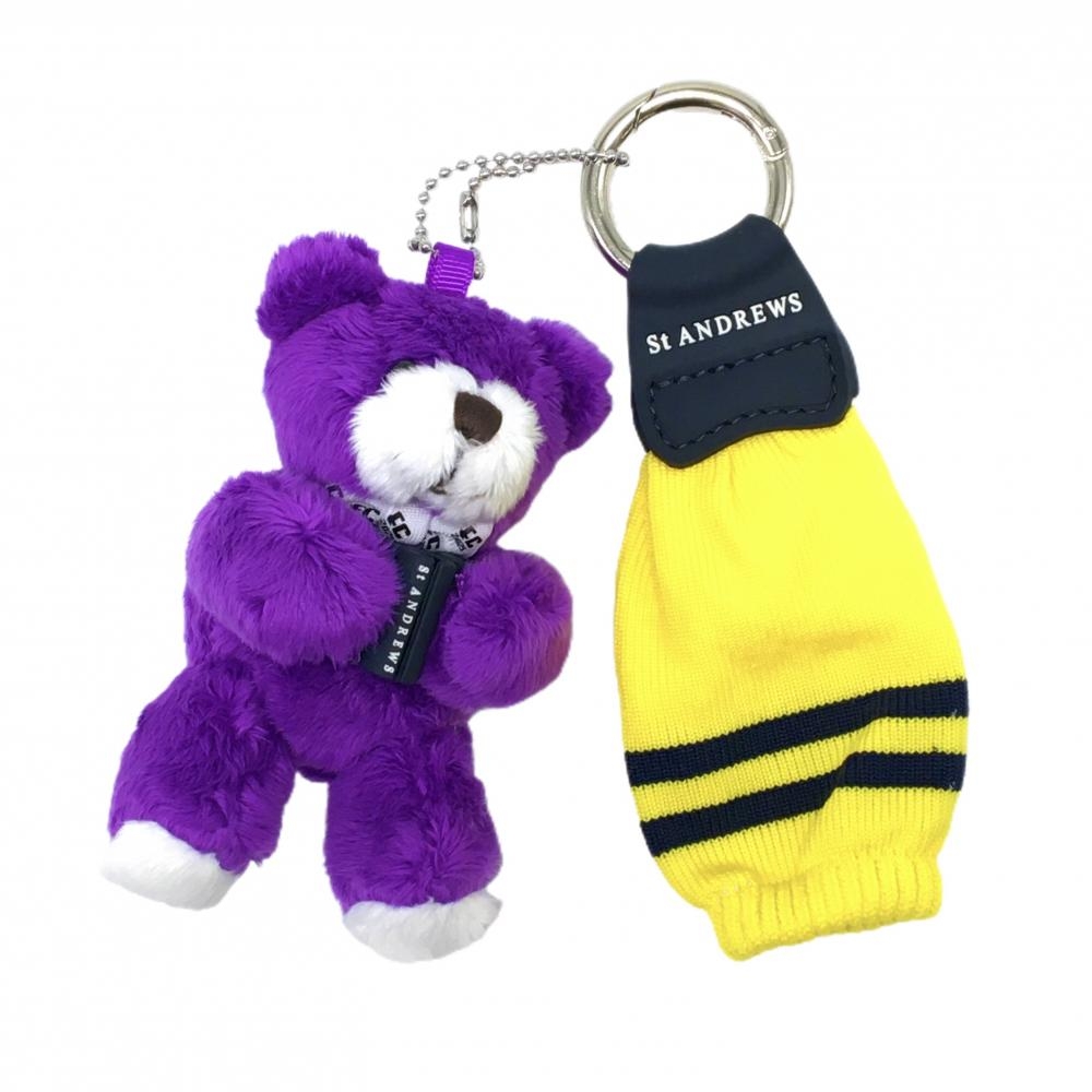 【未使用品】セントアンドリュース ボールケース パープル×イエロー ベアぬいぐるみ ティー装着可  ゴルフ St ANDREWS