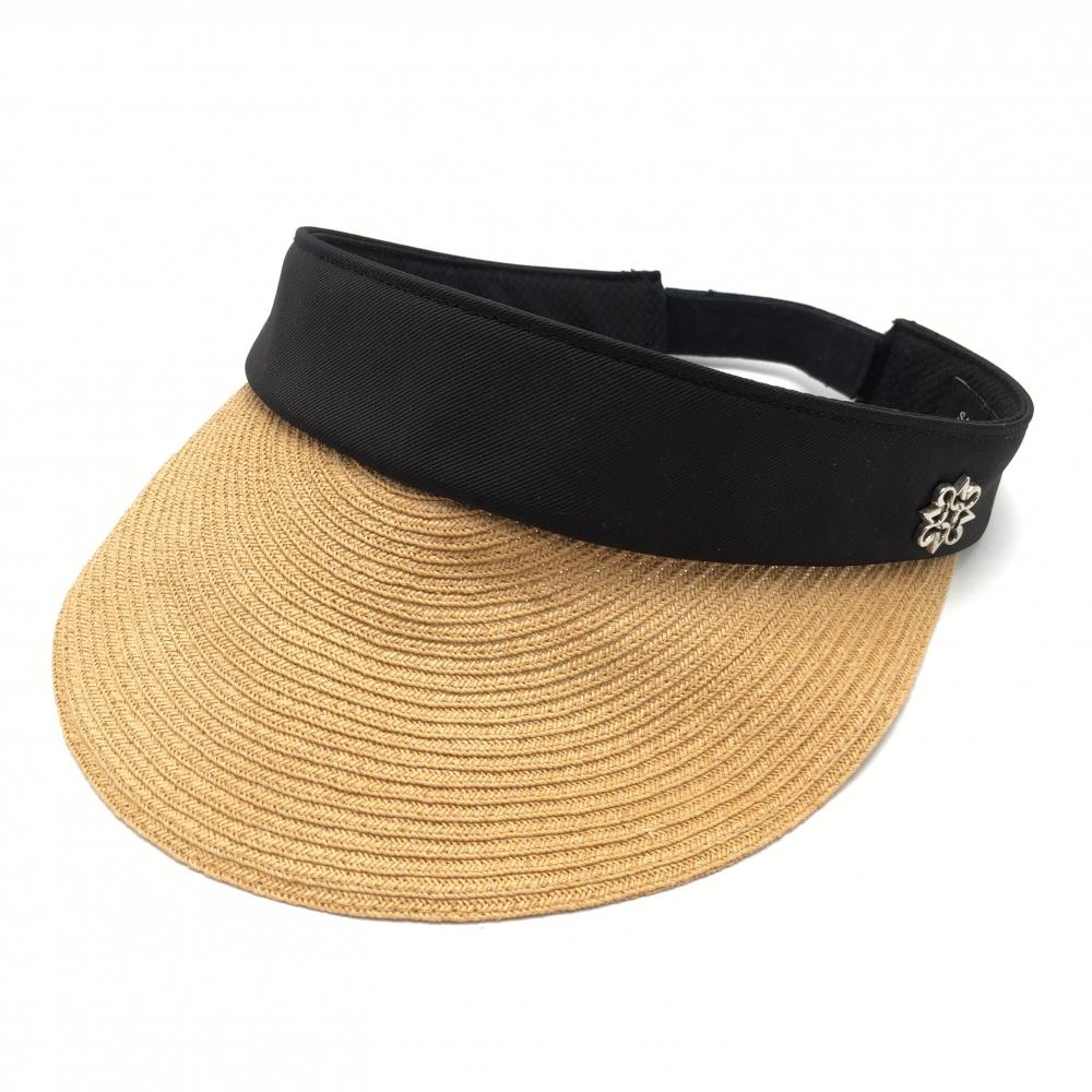 セントアンドリュース サンバイザー ベージュ×黒 立体ロゴ 麦わら S/M  ゴルフウェア St ANDREWS