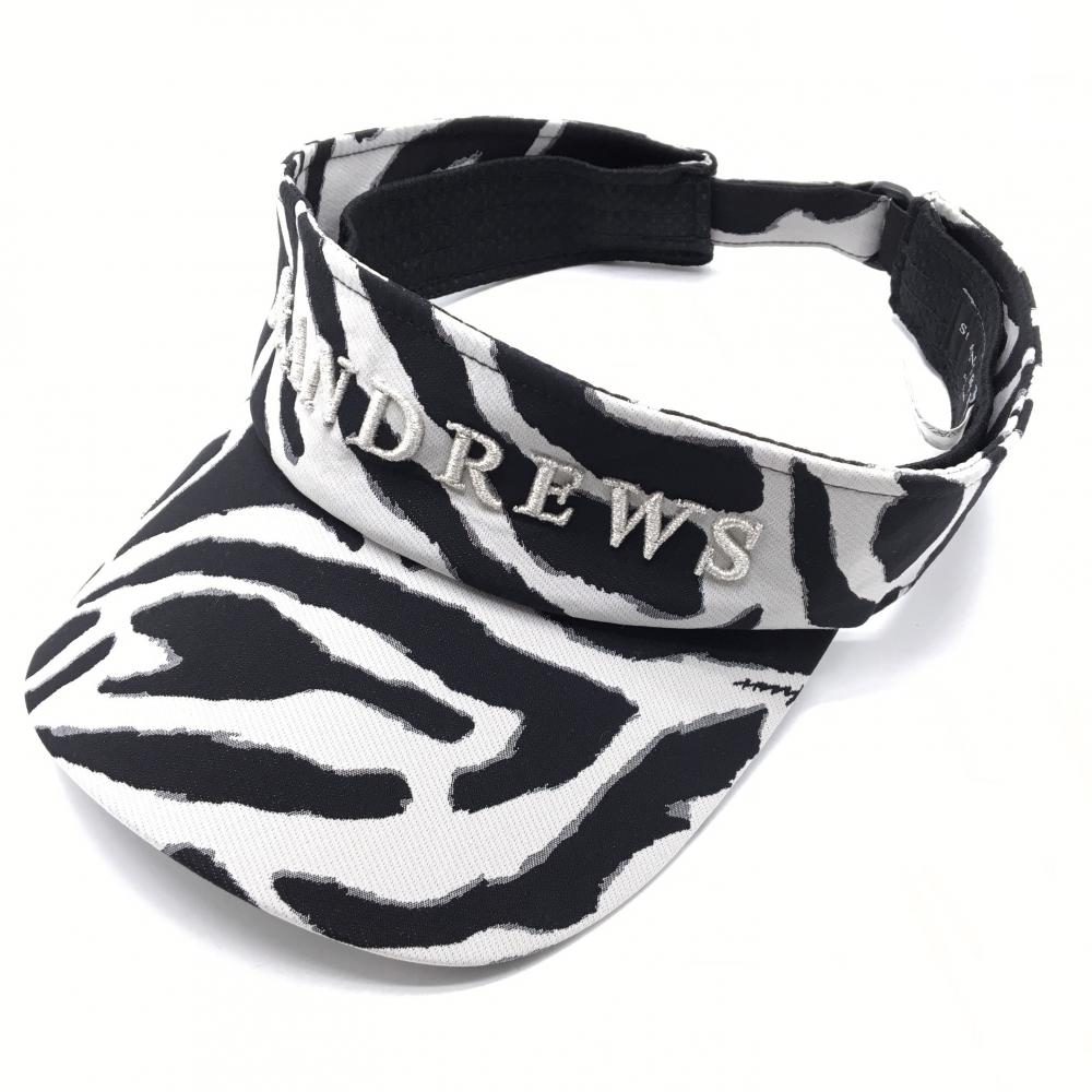 【超美品】セントアンドリュース サンバイザー 黒×ライトグレー ゼブラ柄 ロゴ刺しゅう ラメ糸 FR   ゴルフウェア St ANDREWS