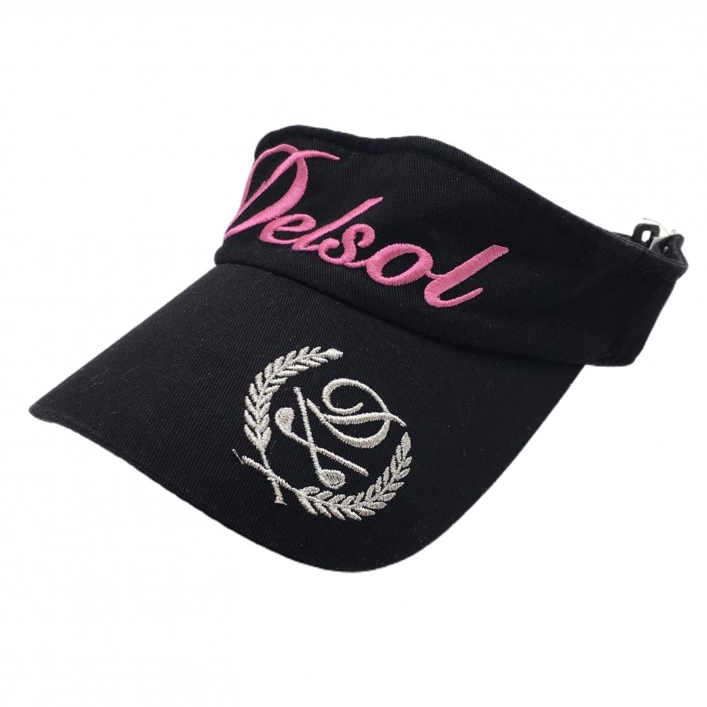 【美品】デルソル サンバイザー 黒×ピンク ロゴ刺しゅう    ゴルフウェア DELSOL