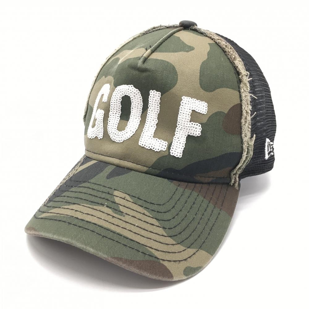 ニューエラ メッシュキャップ カーキ×黒 英字スパンコール   ゴルフウェア New Era