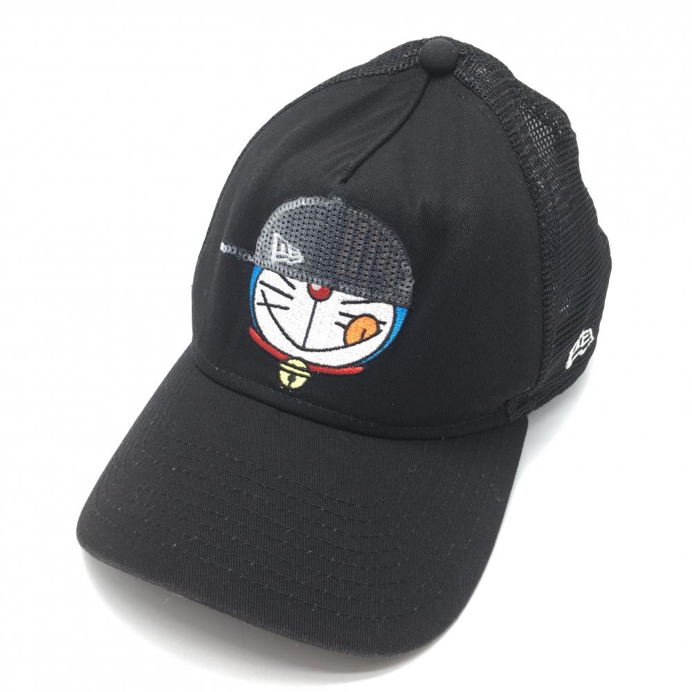 【美品】ニューエラ×ドラえもん メッシュキャップ 黒×ライトブルー スパンコール  ゴルフウェア New Era