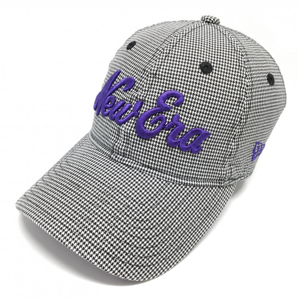 【美品】ニューエラ キャップ 白×白 千鳥格子 ロゴ刺しゅう   ゴルフウェア New Era