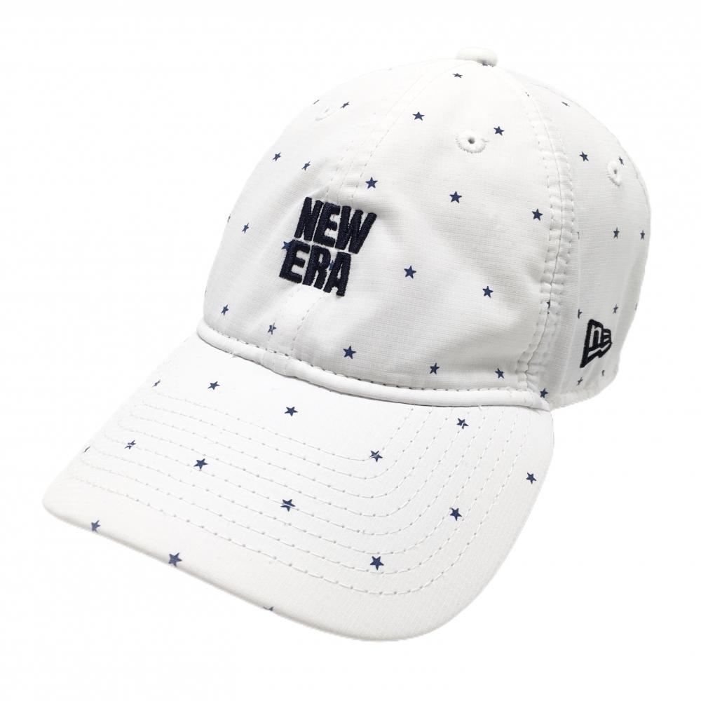 【超美品】ニューエラ キャップ 白×ネイビー 星柄 ロゴ刺しゅう   ゴルフウェア New Era