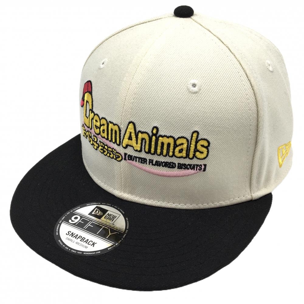 【超美品】ニューエラ×たべっ子どうぶつ キャップ ベージュ×黒 サイド刺しゅう 9FIFTY SMALL/MEDIUM   ゴルフウェア New Era