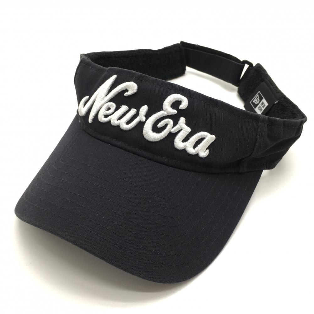 ニューエラ サンバイザー 黒×白 ロゴ刺しゅう 色褪せ  ゴルフウェア New Era