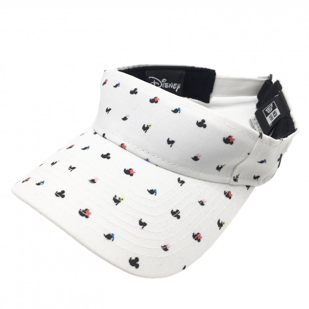 【新品】ニューエラ×Disney サンバイザー 白×マルチカラー キャラクターシルエット総柄   ゴルフウェア New Era