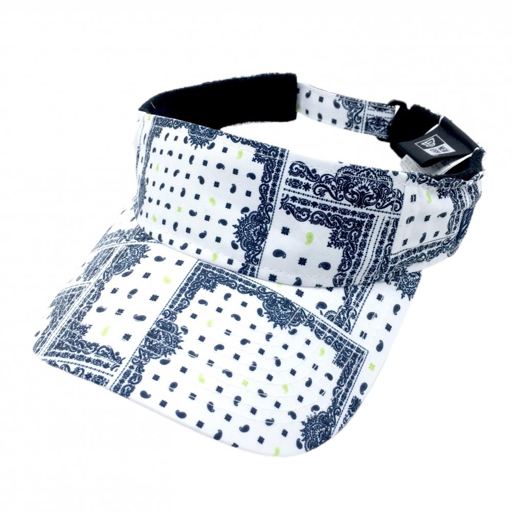 【超美品】ニューエラ サンバイザー 白×ネイビー 総柄   ゴルフウェア New Era