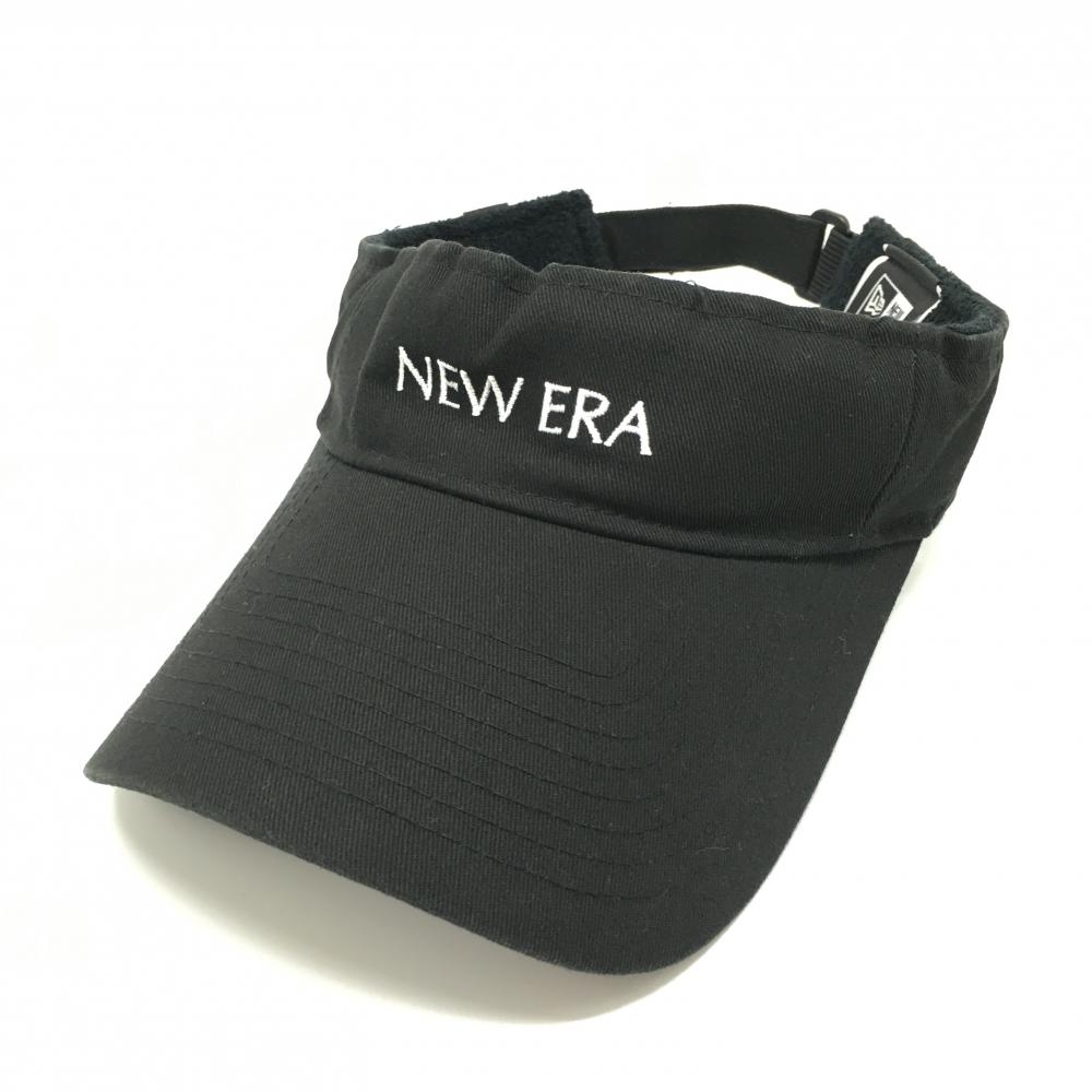 【美品】ニューエラ サンバイザー 黒 ロゴ白   ゴルフウェア New Era