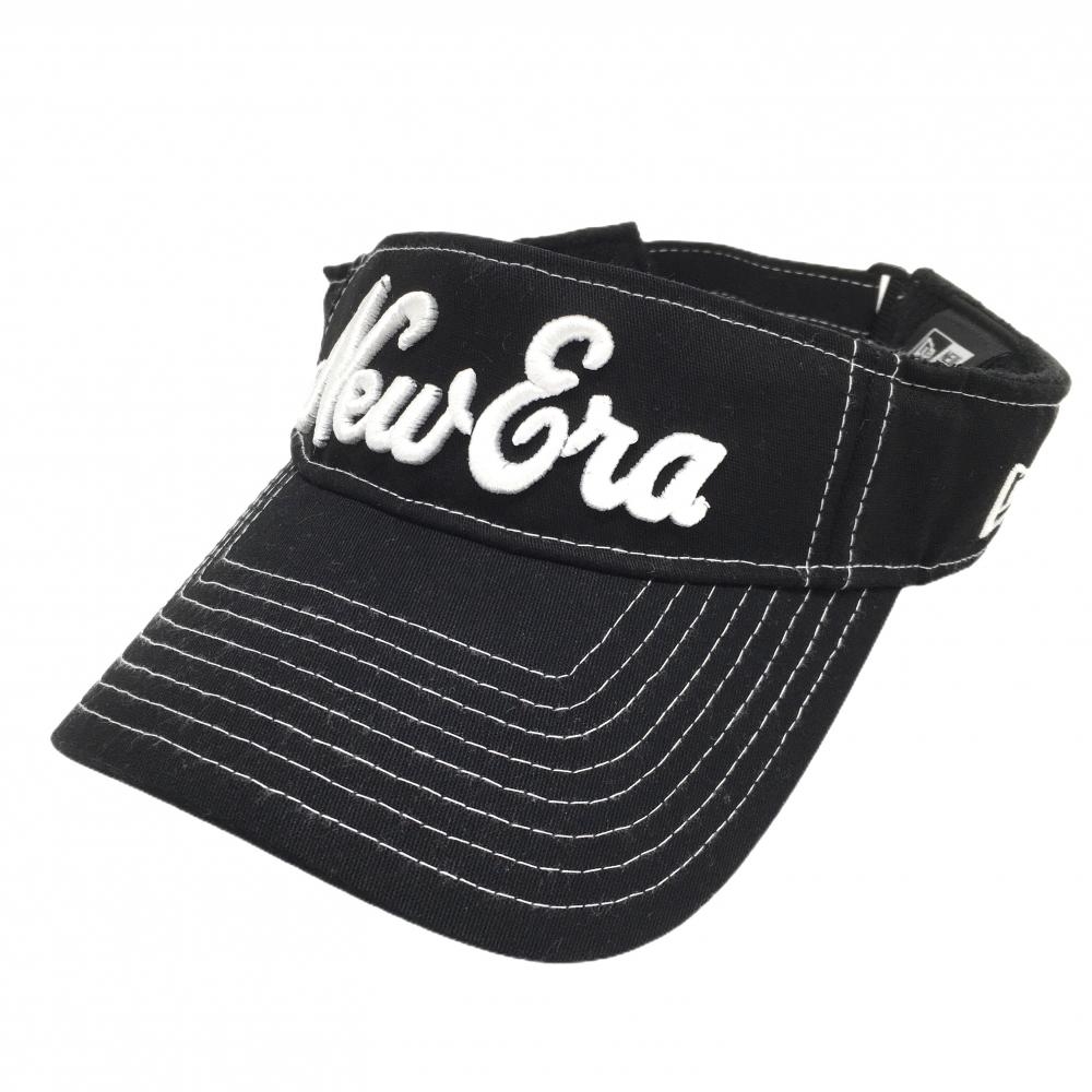 【美品】ニューエラ サンバイザー 黒×白 ステッチ白 立体ロゴ   ゴルフウェア New Era
