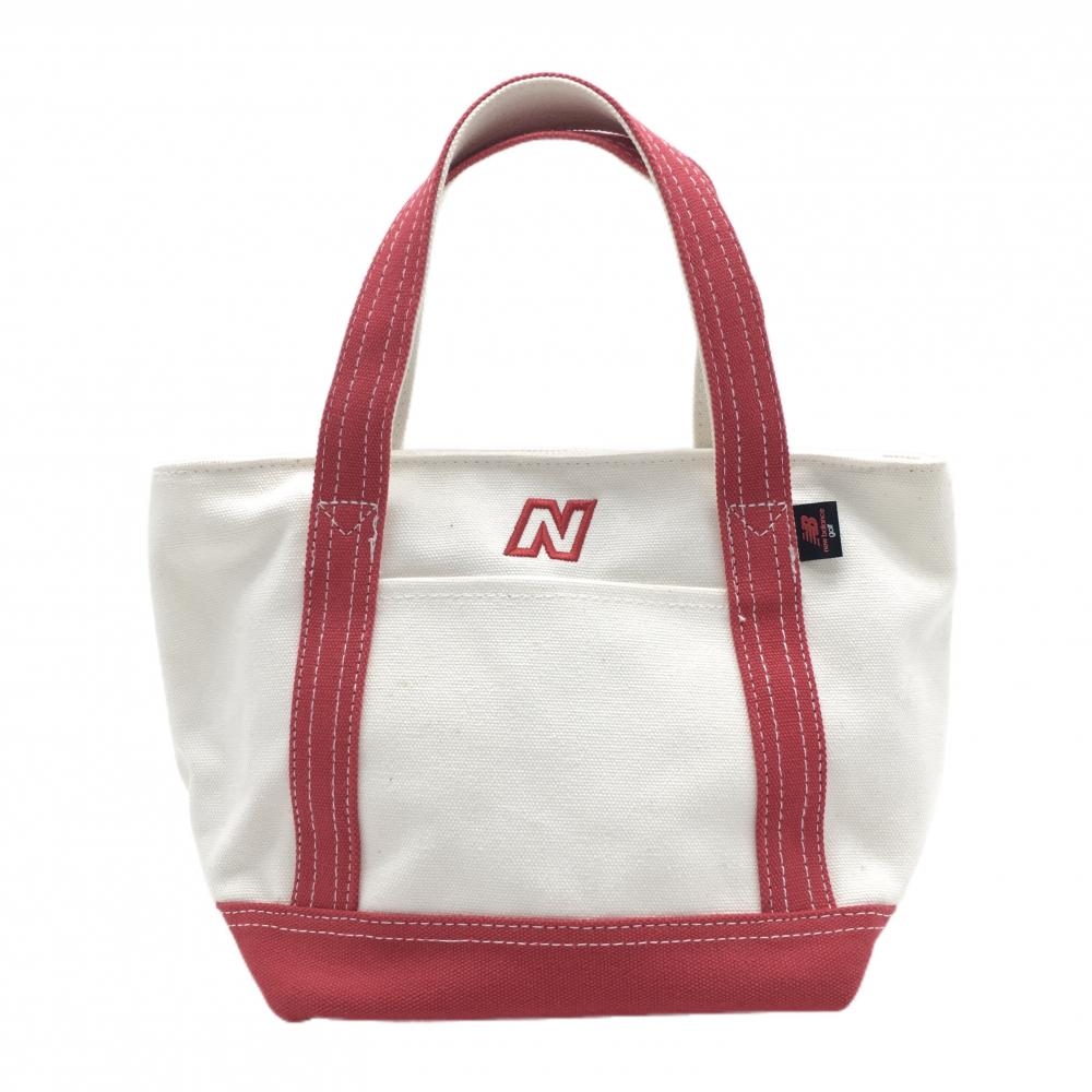 【美品】ニューバランスゴルフ カートバッグ 白×レッド キャンバス 内外ポケット付 ゴルフ New Balance