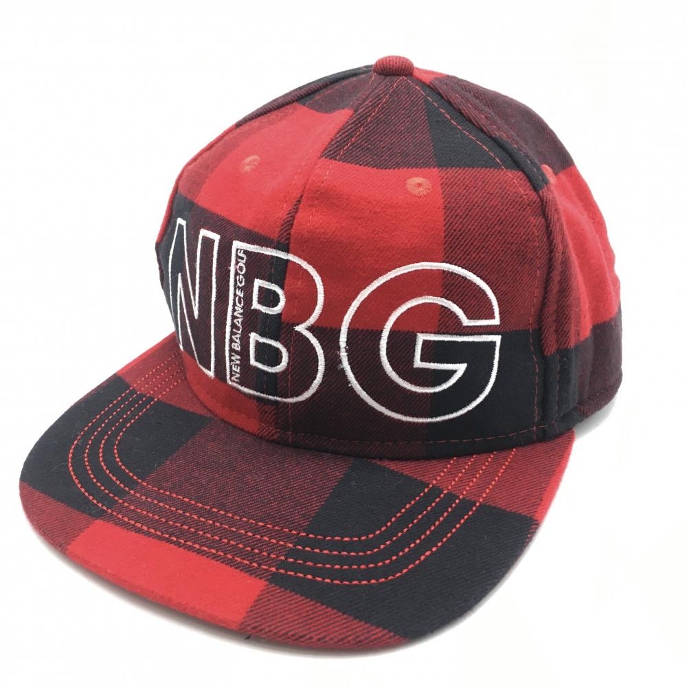 【美品】ニューバランスゴルフ フラットキャップ レッド×黒 チェック 裏起毛  FR  ゴルフウェア New Balance