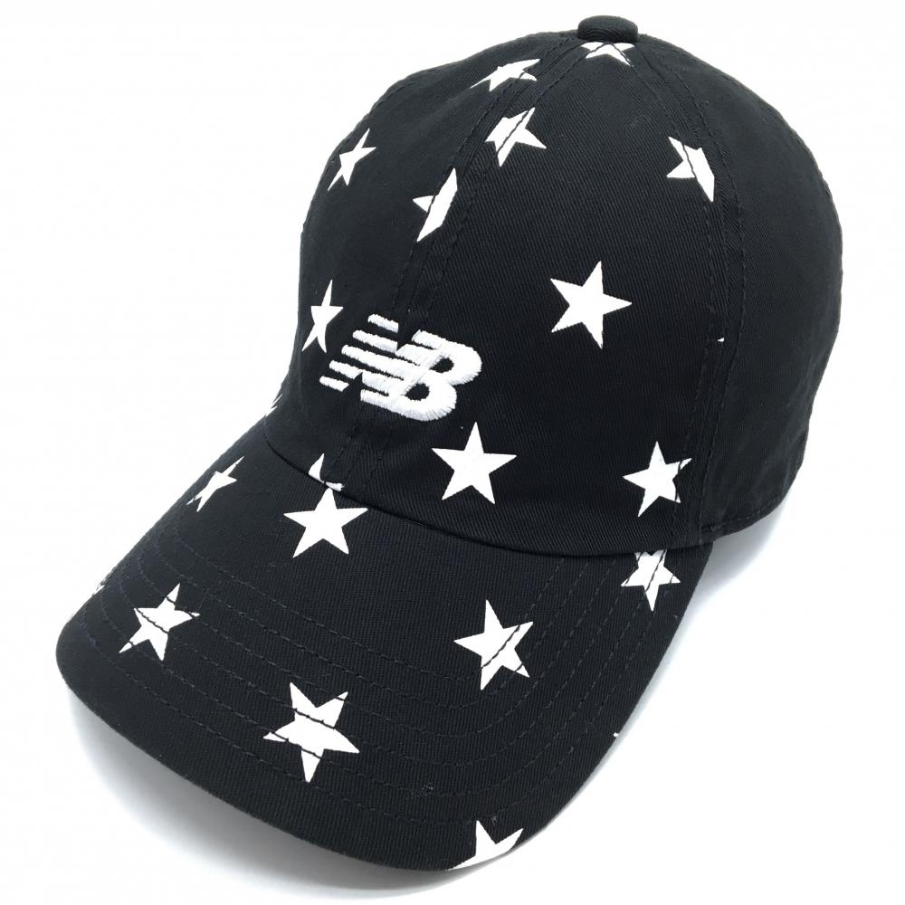 【美品】ニューバランス キャップ 黒×白 フロント星総柄 ロゴ刺しゅう  ONE SIZE   ゴルフウェア New Balance