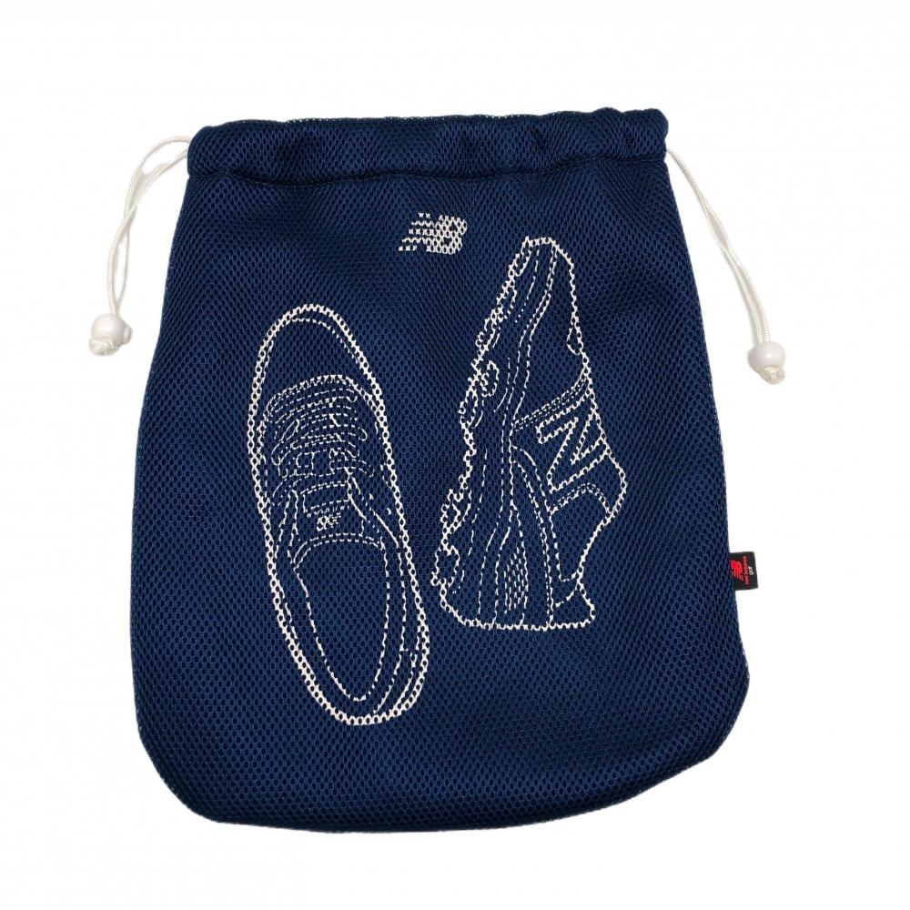 【超美品】ニューバランス シューズケース ネイビー×白 メッシュ調 巾着 ゴルフ New Balance