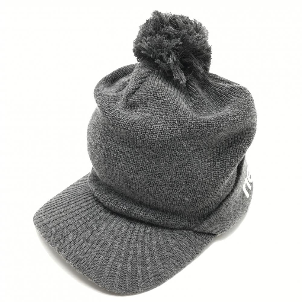 ニューバランスゴルフ つば付きニット帽 グレー×白 後ろロゴ ボンボン付き 裏フリース FR   ゴルフウェア New Balance