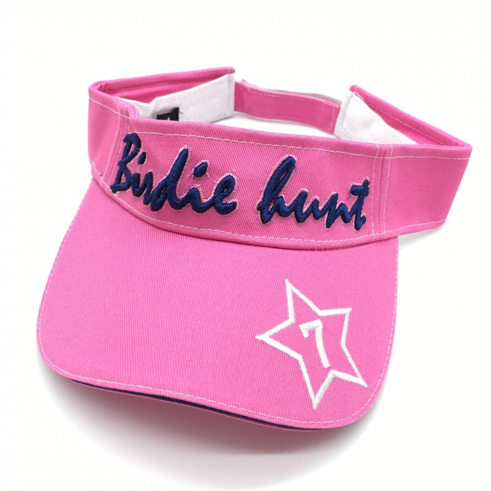 【超美品】バーディーハント サンバイザー ピンク×ネイビー 立体ロゴ刺しゅう ゴルフウェア Birdie hunt