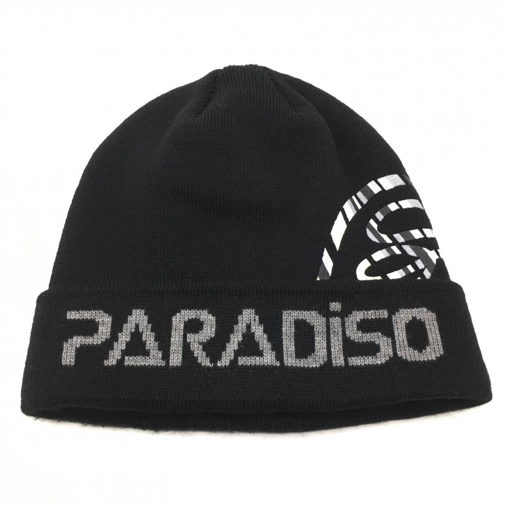 【超美品】パラディーゾ ニット帽 黒×グレー ロゴ フリーサイズ(約56-59cm) ゴルフウェア Paradiso 画像