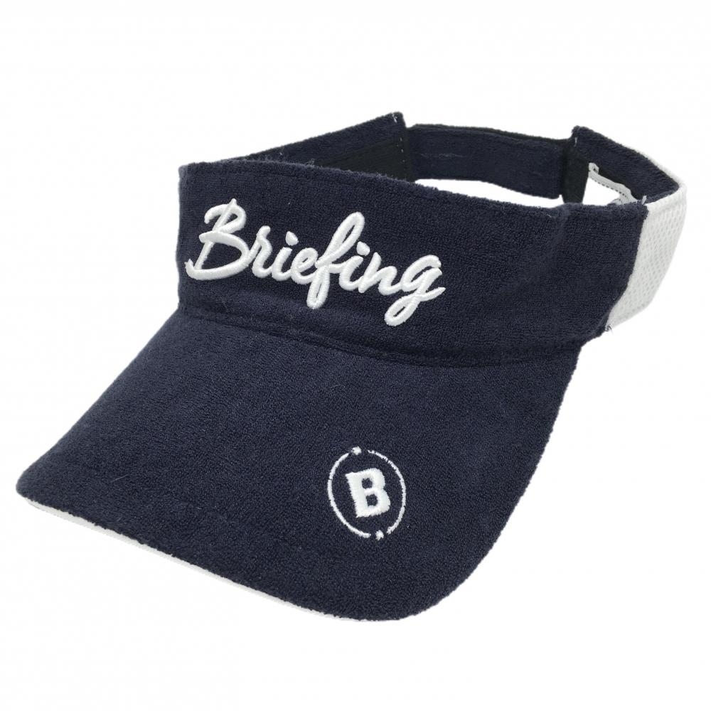 【超美品】ブリーフィング サンバイザー 白×ネイビー パイル地 ロゴ刺しゅう   ゴルフウェア BRIEFING
