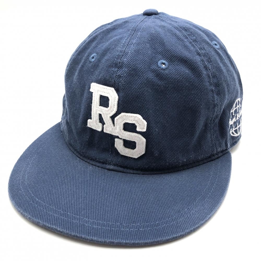 ラフアンドスウェル フラットキャップ ネイビー×白 ロゴワッペン   ゴルフウェア rough＆swell