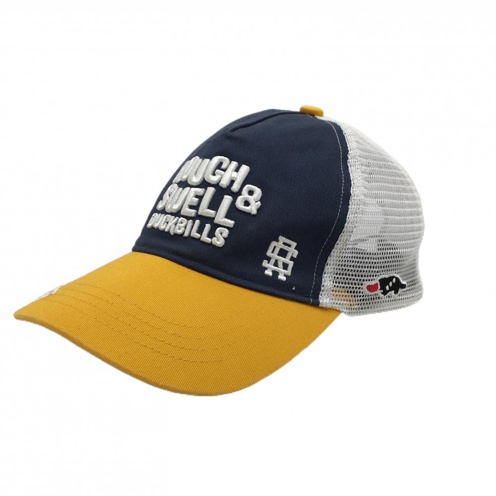 ラフアンドスウェル メッシュキャップ ネイビー×イエロー 立体ロゴ   ゴルフウェア rough＆swell