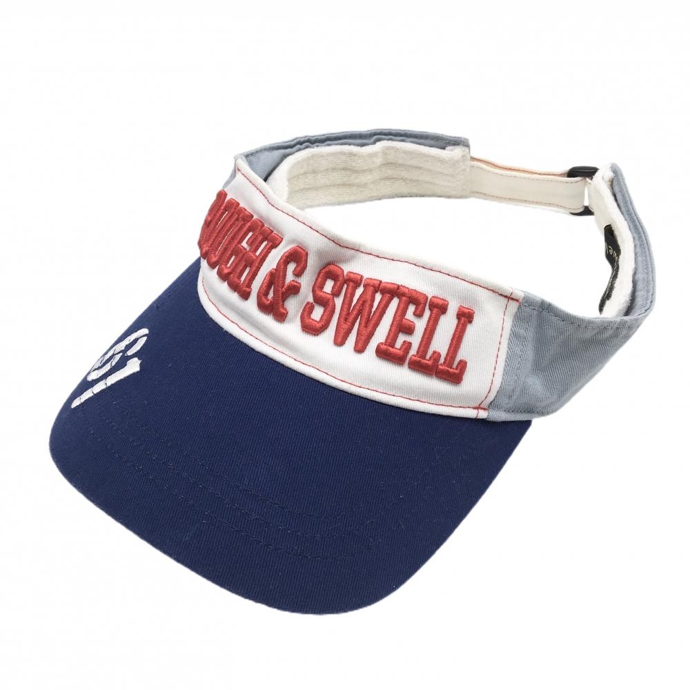 【美品】ラフアンドスウェル サンバイザー ネイビー×ライトグレー×白 立体ロゴ   ゴルフウェア rough＆swell