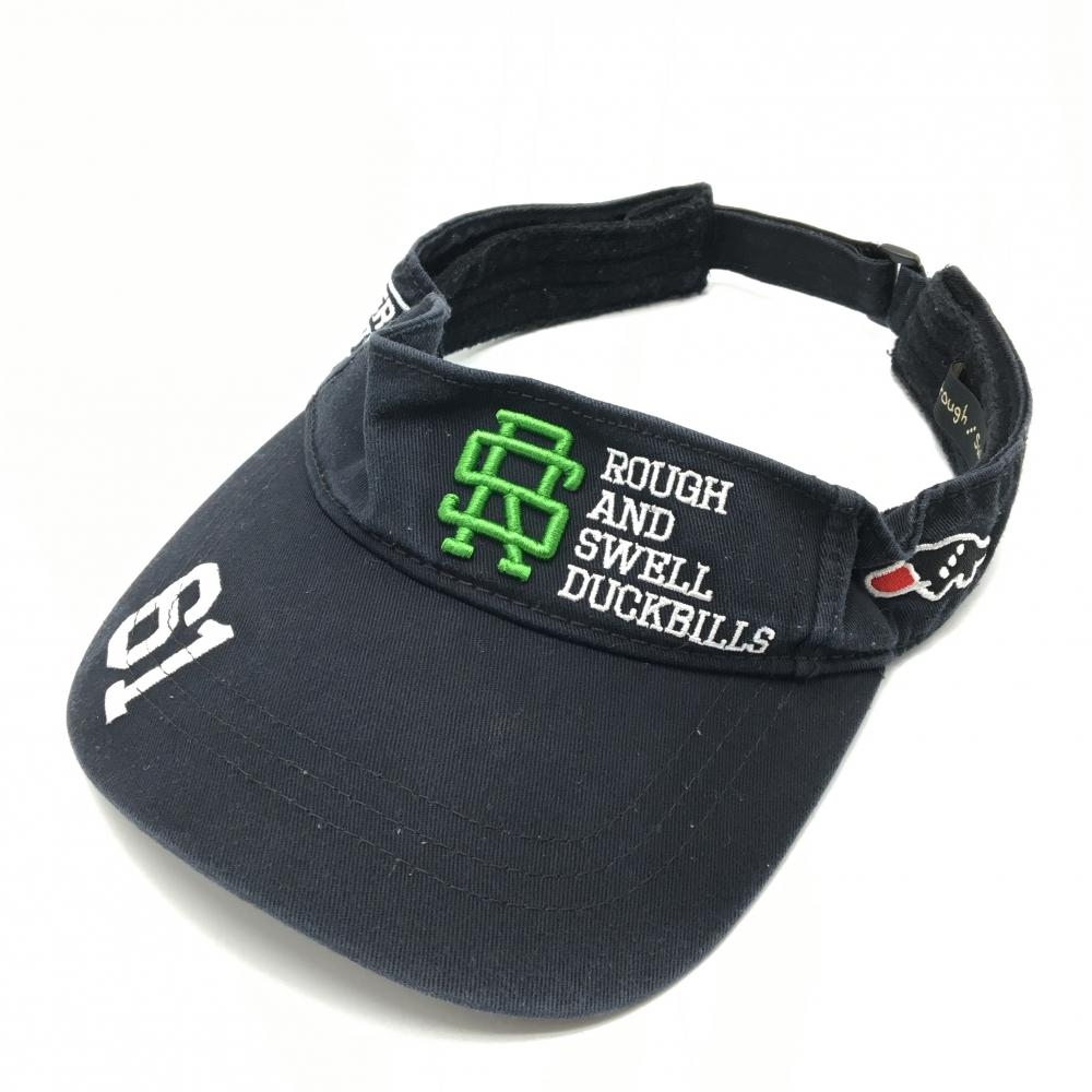 ラフアンドスウェル サンバイザー 黒 ロゴ刺しゅう   ゴルフウェア rough＆swell